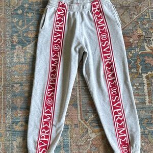 Supreme Gray Sweatpants with Red Stripes